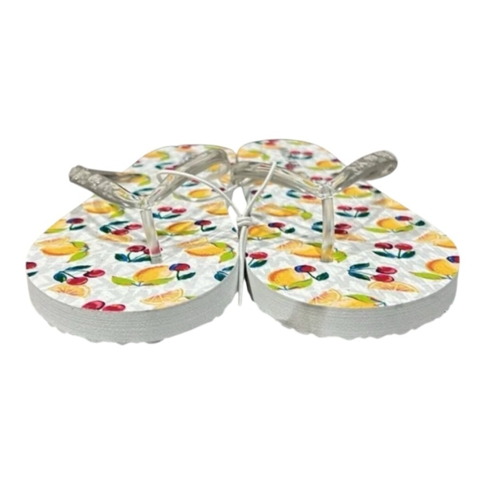Michael Kors Signature White Lemon & Cherry Flip Flop Shoes - Picture 2 of 7